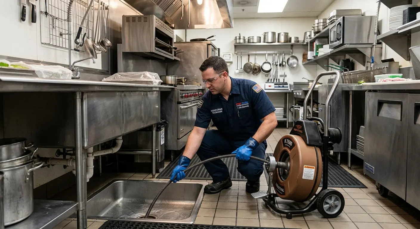 Commercial drain cleaning service in a restaurant kitchen in Air Force Academy